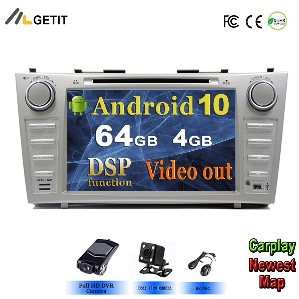 Автомагнитола с DVD-плеером Android 10 для Toyota Camry 2007 2008 2009 2010 2011 GPS-навигация