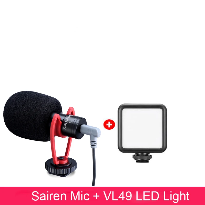 With Sairen Mic Ulanzi VL49 6W Vlog светодиодный светильник 2000mAh Встроенный аккумулятор 5500K фотографический светильник ing с холодным башмаком 1/4 винт для Vlogging - Цвет: With Sairen Mic