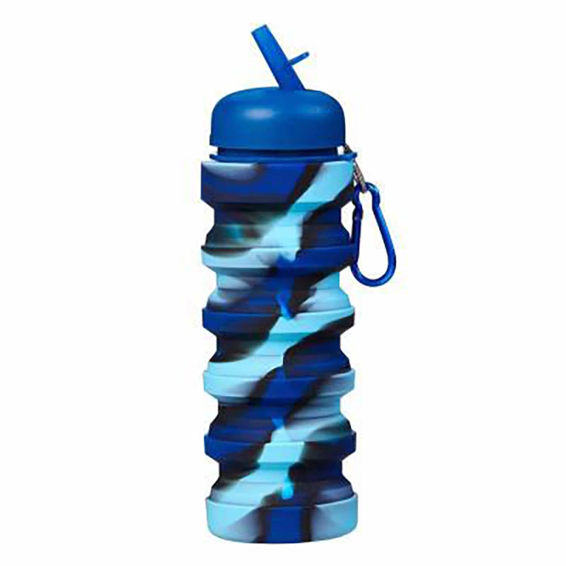 

Outdoor Foldable Water Bottle Leakproof Fold Silicone Cute Kids Cup with Straw Hiking Camping 500ml/17oz