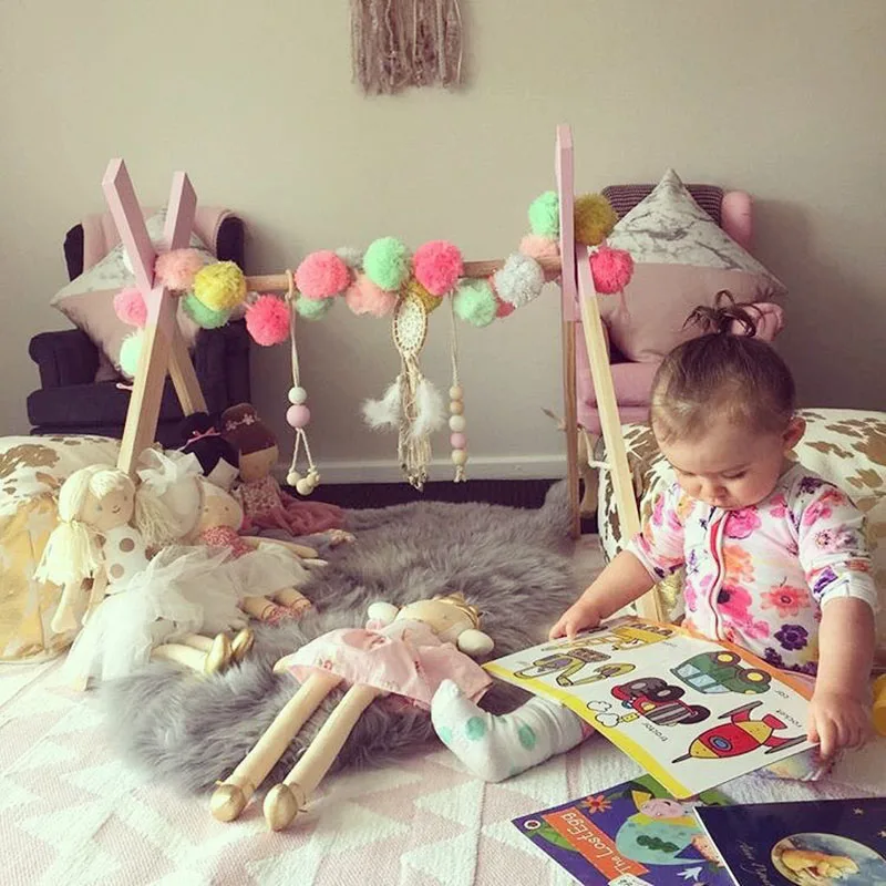 

Nordic Wood Baby Gym Rattle Kids Play Gym Frame Toys Wooden Clothes Rack Nursery Room Decor Accessories Newborn Photography Prop