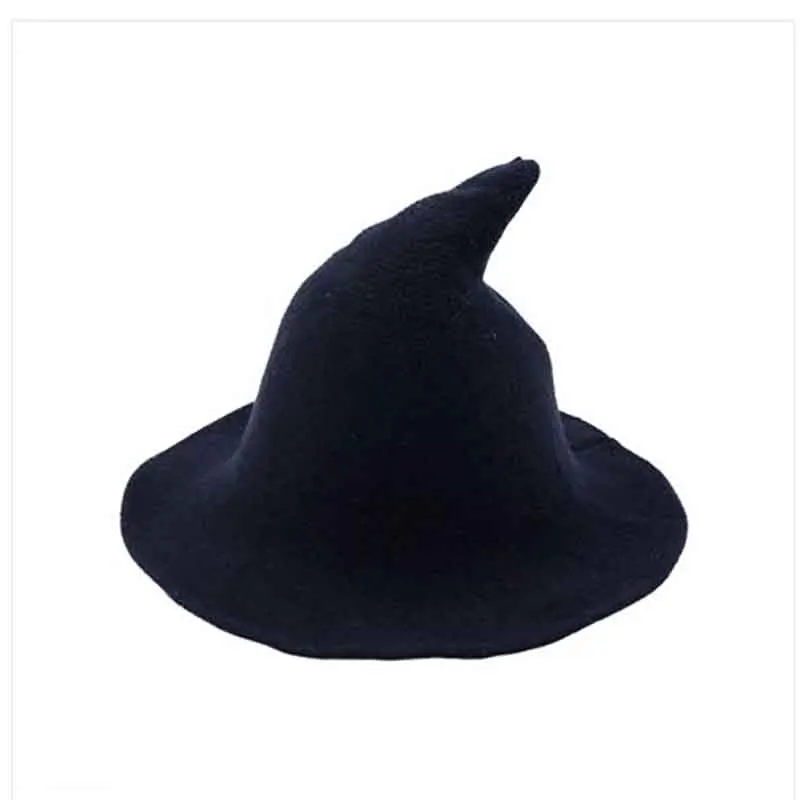 Navy Blue Вечерние ведьмины колпаки на Хэллоуин, Современная шляпа ведьмы, изготовленная из высококачественной овечьей шерсти, Женская шляпка с узкими полями, модная новинка - Цвет: Navy Blue