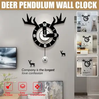 

Deer Pendulum Wall Clock Mute Quartz Clocks Nordic Fashion Modern Decoration Hotel Office Home School Perfect Gift for Friends