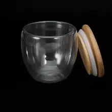 Двухслойный Настенный Прозрачный стеклянный чайный стакан+ бамбуковая крышка, набор стеклянных кофейных молочных кружек QT