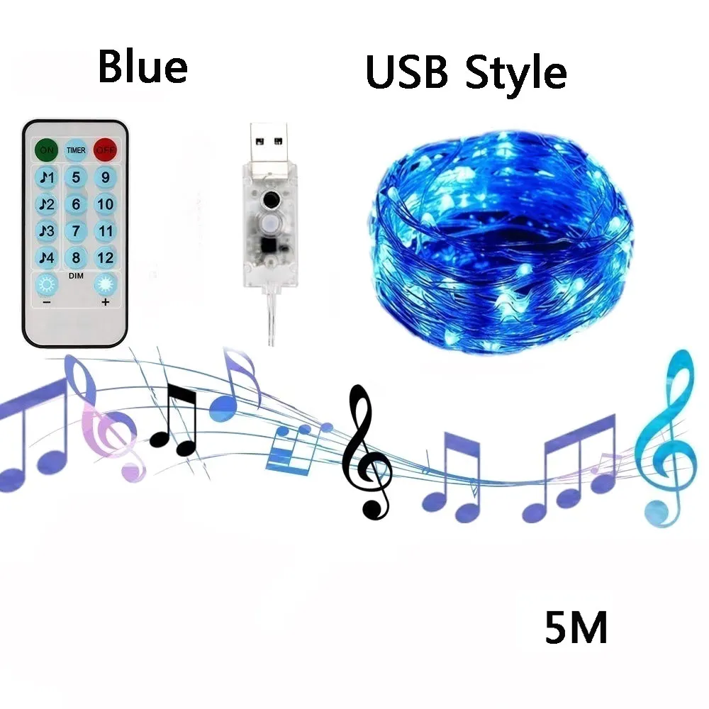 Creative Music Lights String Wedding Birthday 12 Mode Beautiful LED Fairy String Lights Celebration Festival 5M/10M Party