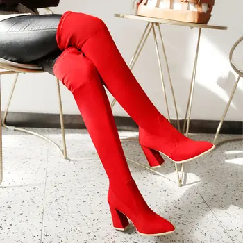 

Fanyuan Women Over the Knee Boots Sexy Extreme High Heel Long Boots Autumn Thigh High Boots Zipper Spring Female Footwear Red