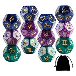 4 Set Tarot Cards Dice 12-Sided D12 Astrological Dice Constellation Sign Dice for Astro Divination Gaming Accessories
