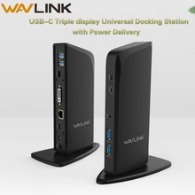 Wavlink Универсальный USB3.0 Тип C док-станция тройной видео дисплей с Usb 3,0 4K@ 30hz HDMI DVI Gigabit LAN 60W PD для окна