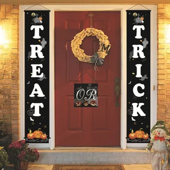 

Halloween Trick Or Treat Banner Halloween Hanging Sign For Home Office Porch Front Door Display Decorations