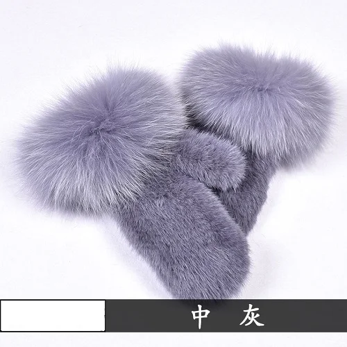 Blue Grey Женские перчатки из натурального меха норки настоящие манжеты из лисьего меха вязаные митенки полный палец ручной работы зимние теплые пушистые мягкие - Цвет: Blue Grey