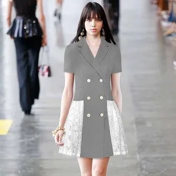 

Gedivoen Fashion Designer Summer Dress Women Notched Collar A Line Dress Elegant High Street Short Mini Dresses Vestidos
