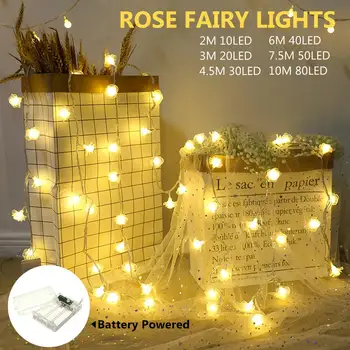 

Rose LED String Light Waterproof LED Garland Artificial Flower Bouquet String Lamp 2M-10M Home Party Christmas Ornaments Lights
