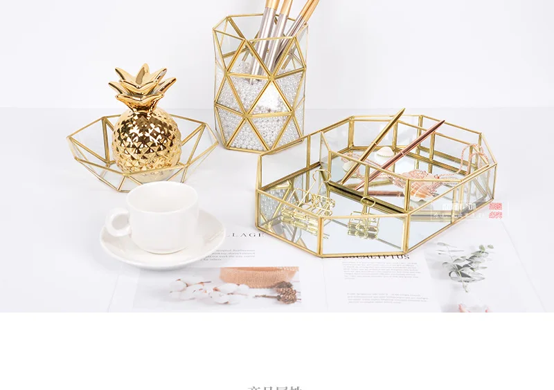 Glass Storage Container Northern European-Style INS Gold Makeup Brush Storage Bucket Brass Simple Flower Vase