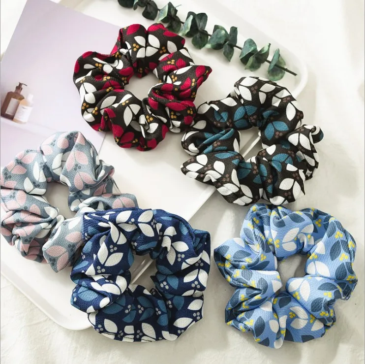 Женские винтажные шифоновые резинки для волос эластичные с принтом листьев