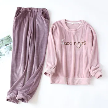 

JULY'S SONG Woman Man Autumn Winter Pajamas Set 2 Pieces Thick Flannel Sleepwear Warm Couple Pajamas Pink Long Sleeve Homewear