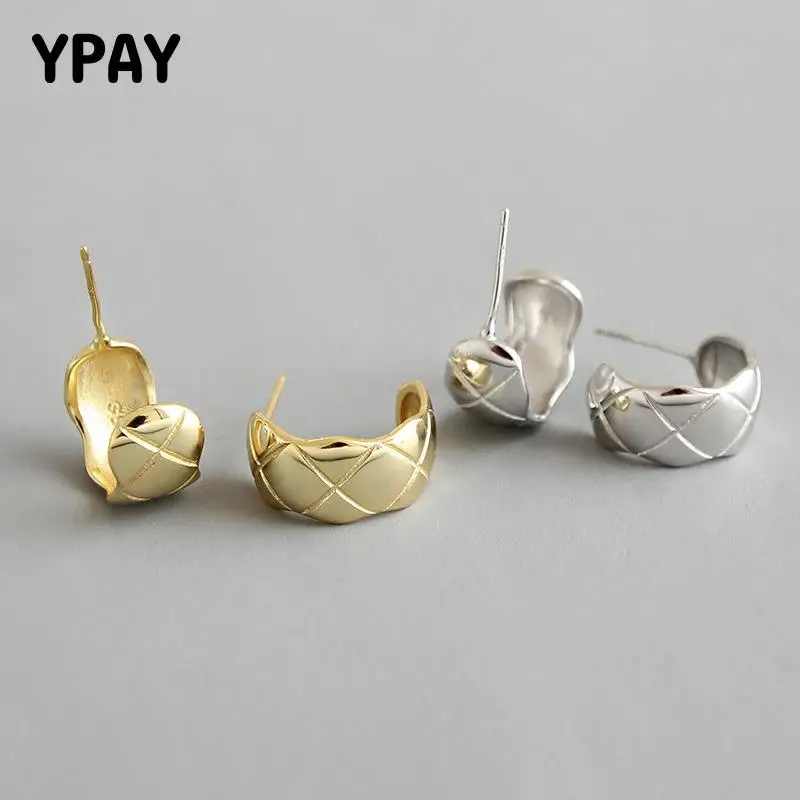 YPAY Настоящее серебро 925 пробы серьги гвоздики для женщин простые крутые с узором