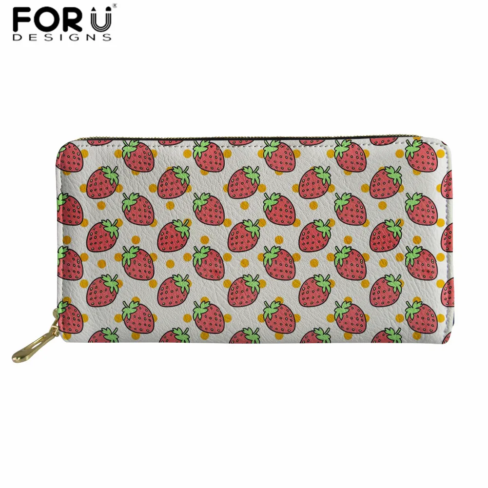 FORUDESIGNS/кошелек на молнии, цветные кошельки с принтом клубники, женский удлиненный кошелек-клатч, Водонепроницаемые Сумки из искусственной кожи для денег, чехол для телефона - Цвет: Z4658Z21