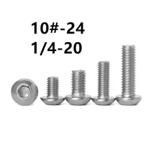 10pcs UNC 10#-24 1/4-20 US Coarse Thread 304 A2-70 Stainless Steel Allen Hex Hexagon Socket Button Head Round Screw Bolt ISO7380