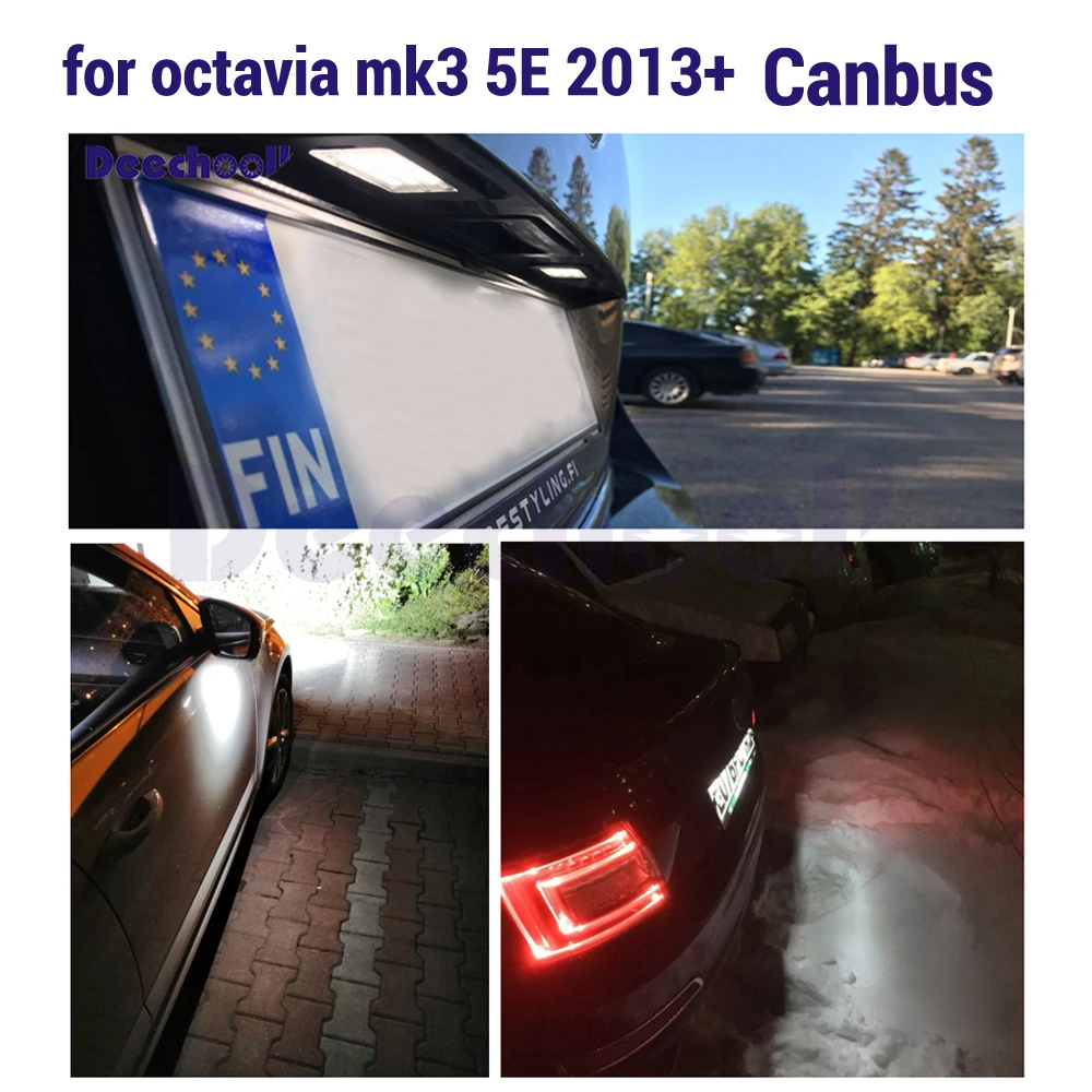 

Error Free White LED License Plate Lights+ Under Mirror Lamp Bulbs for Skoda Octavia 3 MK3 MKIII RS 5E (2013+)