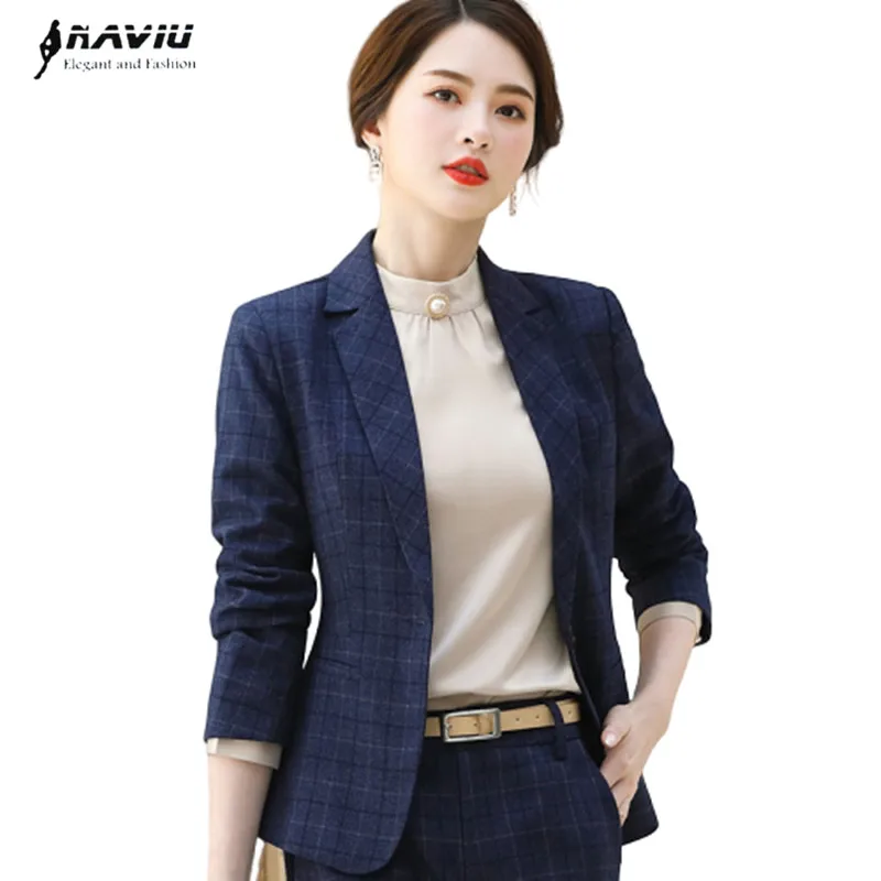 Fashion Women Plaid Blazer New Spring Formal Long Sleeve Slim Jacket Temperament Professional Work Coat | Женская одежда