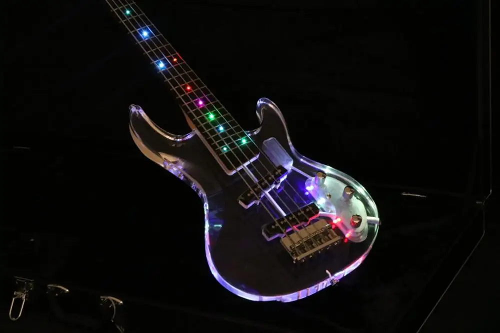 Качественный акриловый корпус 5 струны электрогитары Гитара клен Шея светодиодная 5 струнная бас гитара HH звукосниматели болт на шею