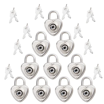 

APL Small Metal Heart Shaped Padlock Mini Lock with Key for Travel Jewelry Box Storage Box Diary Book,Pack of 10,Silver