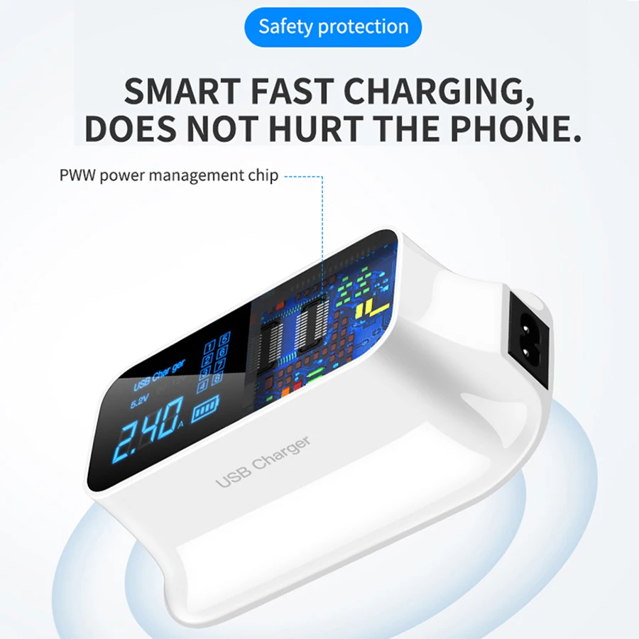 SCOMAS Quick Charge 3.0 Smart USB Type C Charger Station 45W 8 ports Fast Charging Phone Tablet USB Charger For iPhone Samsung