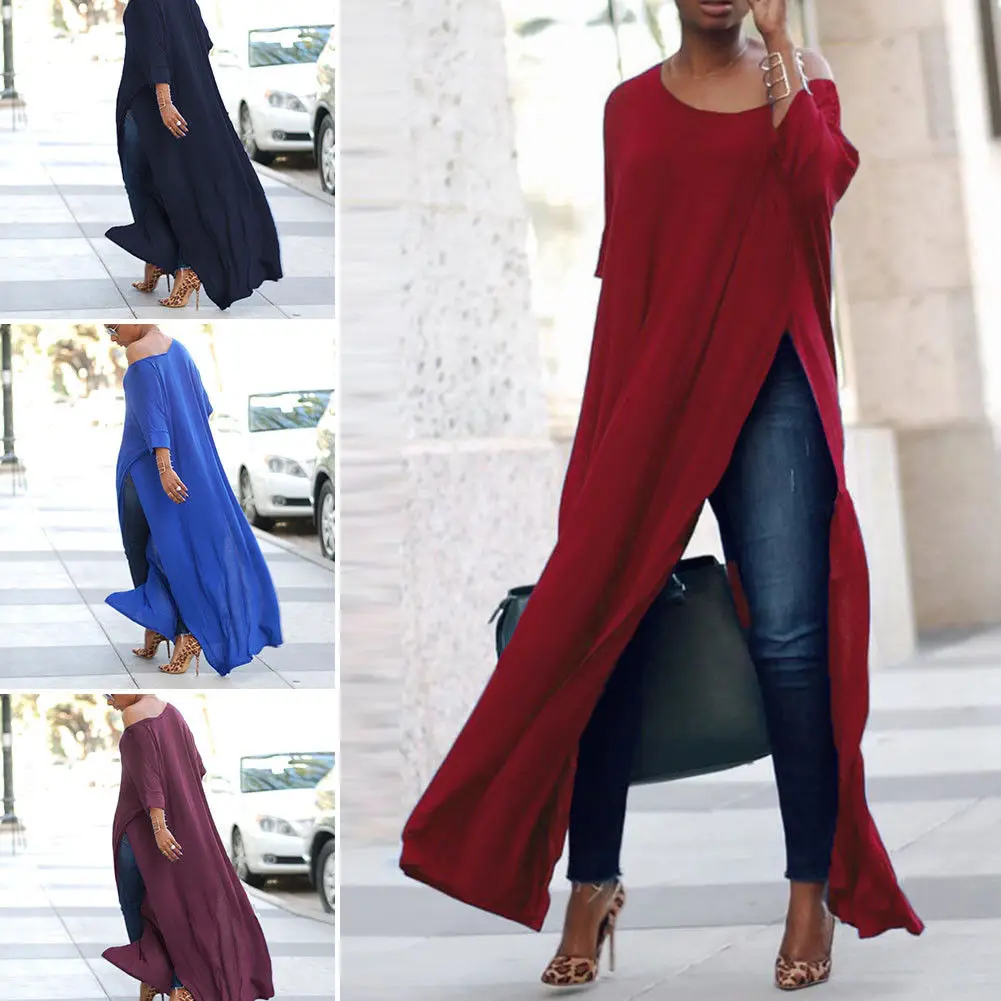 

Women One Off The Shoulder Long Baggy T Shirt Split Cotton Comfortable Street Style Cool Tee Tops Plus Size S-2XL