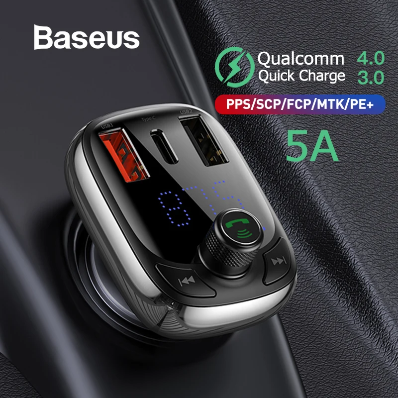 Baseus FM передатчик модулятор Bluetooth 5,0 Handsfree автомобильный комплект аудио MP3 плеер с PPS QC3.0 QC4.0 5A быстрое автомобильное зарядное устройство