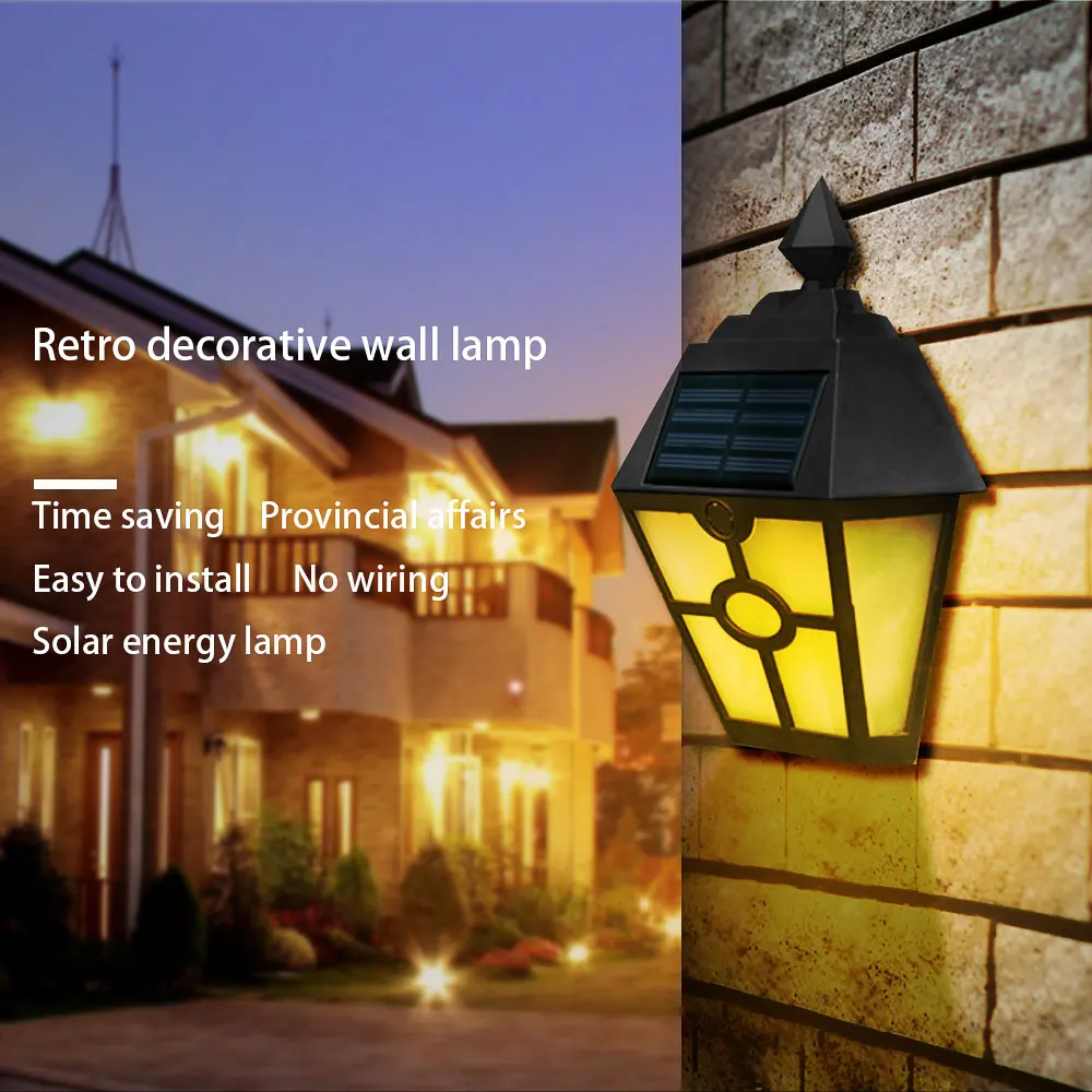 Solar Wall Light Hex Outdoor Flame Lamp Retro LED Light Control Plastic Waterproof Pane Courtyard Fence Garden Landscape lights retro solid bras heavy armor kerosene lighter metal flame trench oil lighter grinding wheel cigarette cigar lighters men gadget