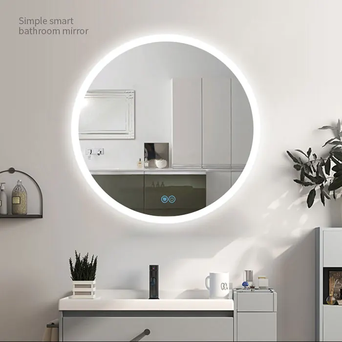 Bathroom Round LED Mirror Make Up Backlit Light Sensor Anti Fog main connection 