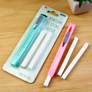

Cute Slim Pushing Eraser with Two Scalable Refills Creative Kawaii School Office Stationery Pencil Erasers Rubber Supplies