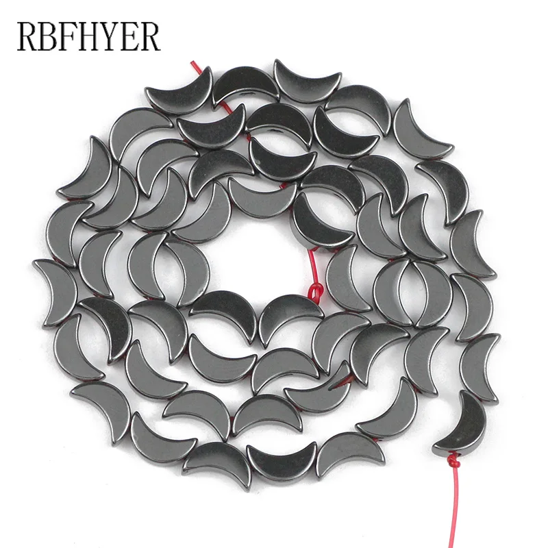 

RBFHYER Moon shape Black Hematite Natural Stone Loose beads 8x5mm for Jewelry bracelets Accessories Making DIY Findings