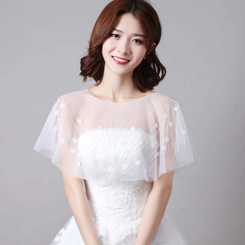 

Bride Shoulder Tassels Crystal Bead Cover Shoulder Shawl Wedding Jacket Cape Bolero Shrug Shrugs Capes Tulle Bridal Accessories