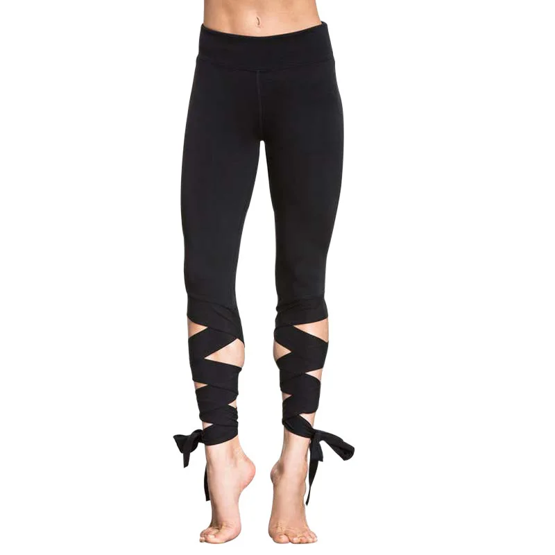 

H922 AliExpress Supply of Goods Europe And America Women's Sports Casual Dance Solid Color Bandage Cloth Ballet Yoga Pants