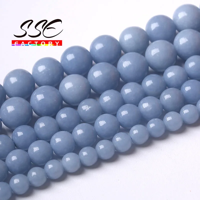 

A+ Natural Blue Angelite Stone Beads For Jewelry Making Round Loose Beads DIY Bracelet Accessories 6 8 10mm 15" Strand Wholesale