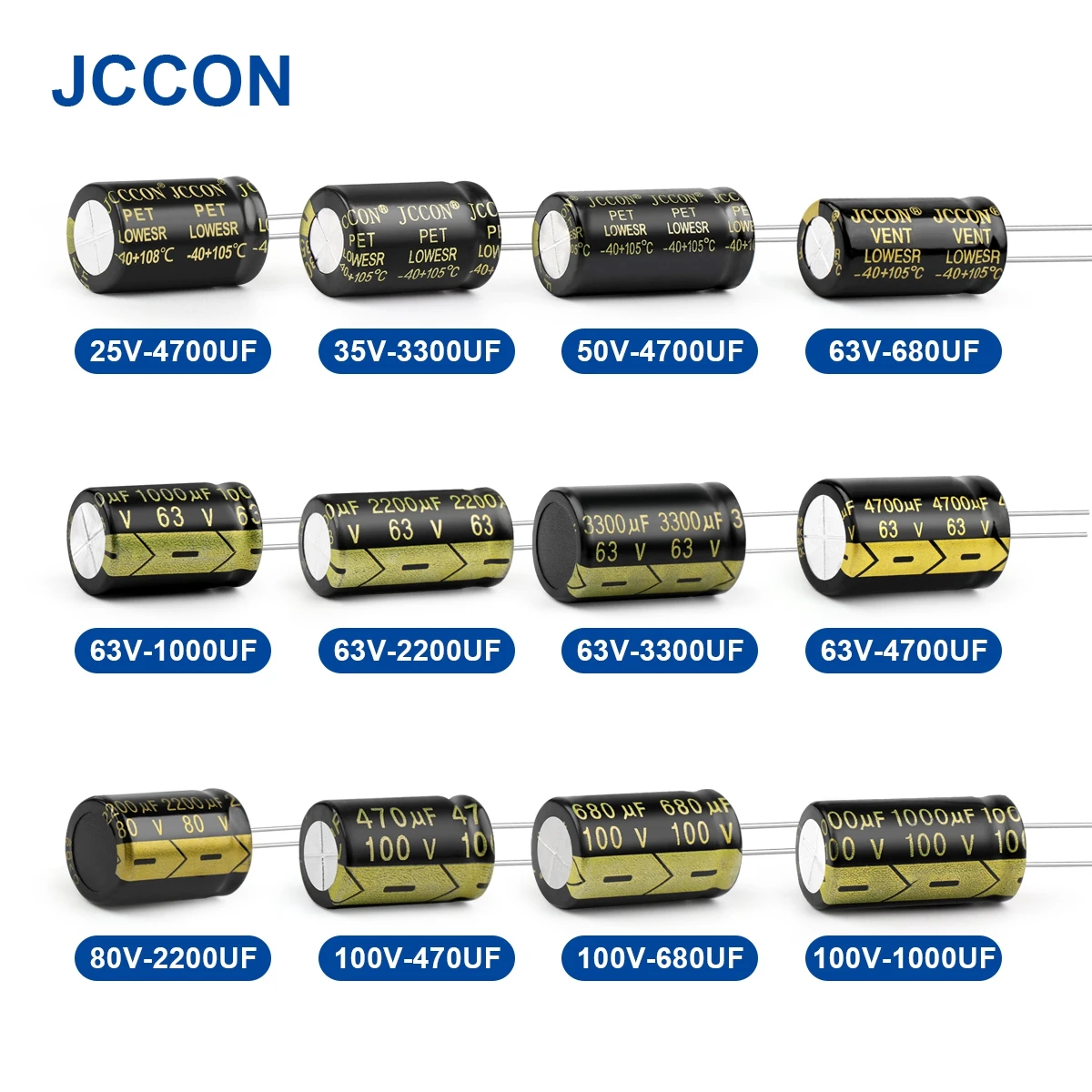 10PCS JCCON Aluminum Electrolytic Capacitor High Frequency Low ESR 25V 35V  50V 63V 100V 160V 200V 250V 450V 68UF 4700UF 10000UF