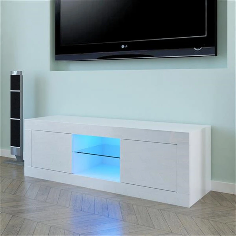 Armario de TV LED de dos puertas, mesa final negra, soporte de TV moderno, muebles de sala de estar, almacén de EE. UU., envío directo, 125x35x40cm|Soportes de TV| - AliExpress