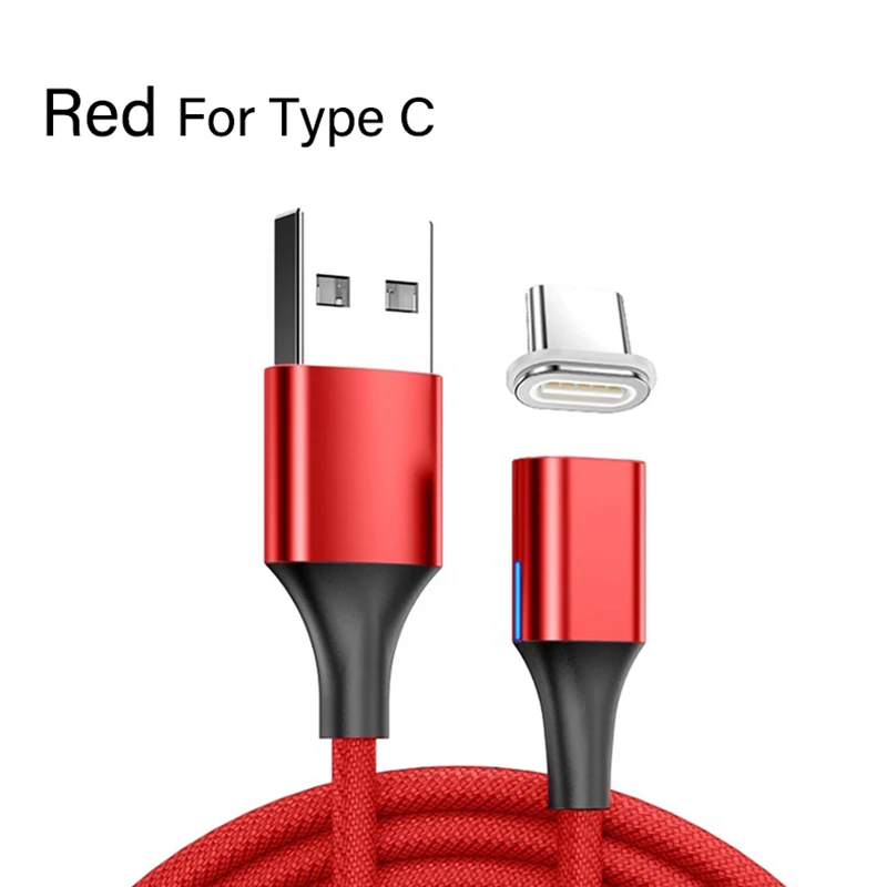 Магнитный usb-кабель 3 А, быстрое зарядное устройство, светодиодный, для IPhone 11, XR, type C, Micro USB, для samsung, xiaomi, Android, мобильный смартфон - Цвет: Red For Type C