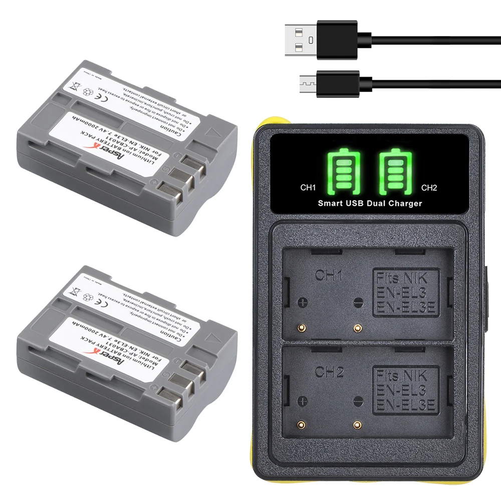 2x 2000mAh ENEL3e EN EL3e EN EL3e Camera Battery Bateria + USB LED