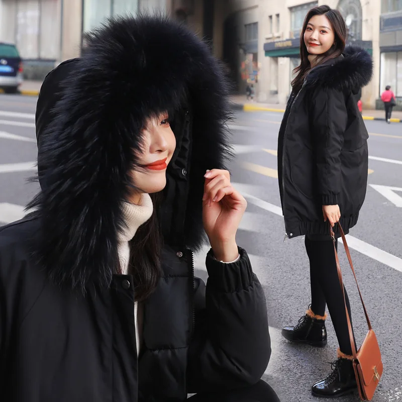 

Photo Shoot 2019 New Style Thick down Jacket Women's Korean-style Loose-Fit Mid-length Cotton-padded Jacket Fashion Large Size C