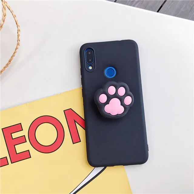 3D Silicone Cartoon Phone Holder Case For Xiaomi Redmi Note 10 Redmi Note 10 Pro Note 10S 9 8T K30 Pro K40 Pro mi poco F3 Cover black case paw