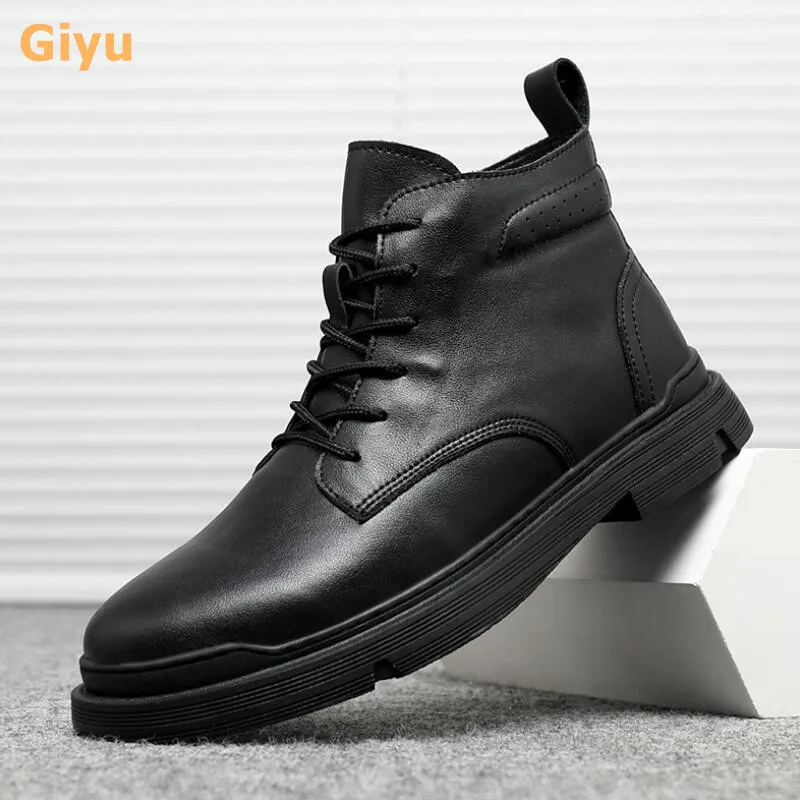 Botas de cuero genuino para hombre, zapatos de caña alta con cordones  informales, color negro y marrón, tallas 38-44, novedad de 2021 - AliExpress