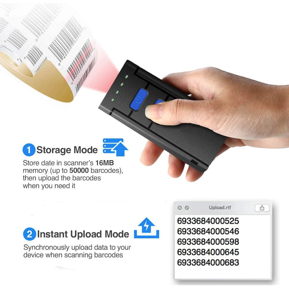 simple scanner 1D 2D Portable Mini USB 2.4G Wireless and Bluetooth 3 in 1 Bar code Scanner QR code Reader Wireless Barcode Reader USB Bluetooth best document scanner