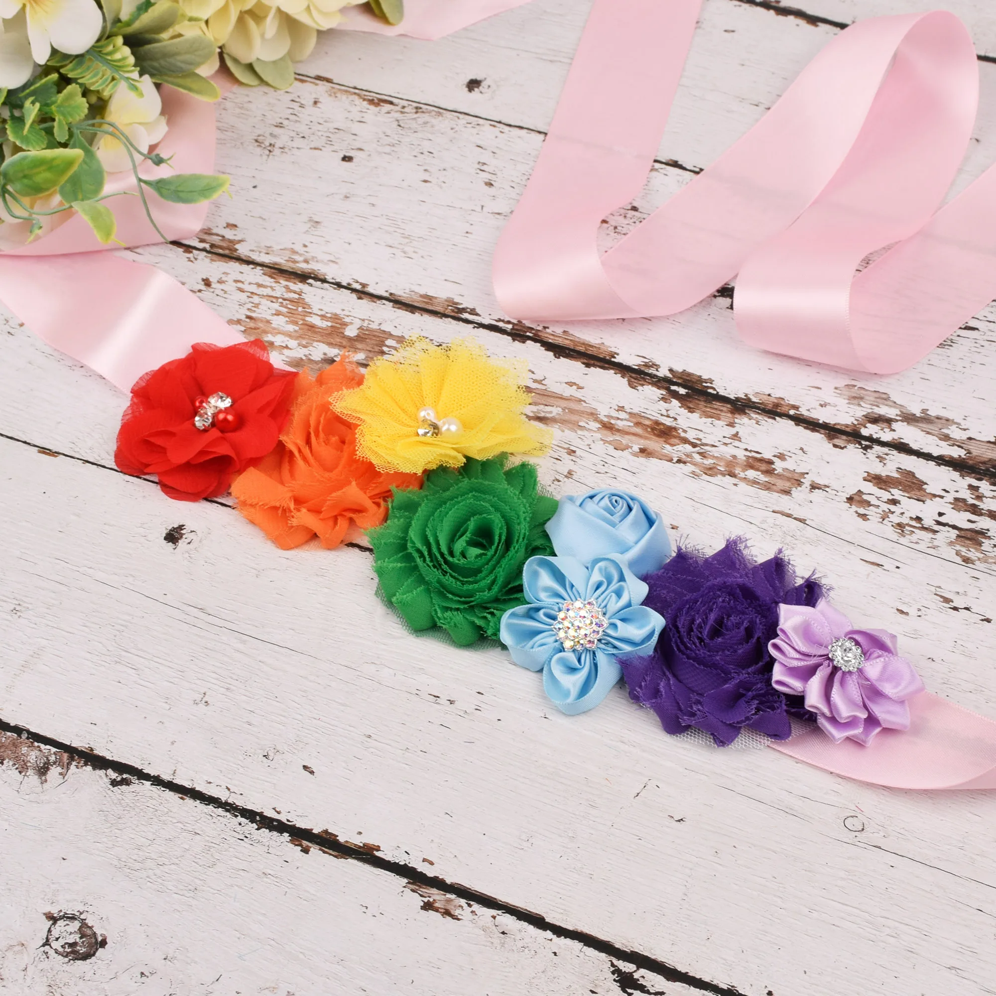

Rainbow Flower Sash Maternity sash Pregnancy belly belt Baby Shower party Photo Prop Wedding Bride Floral Sash