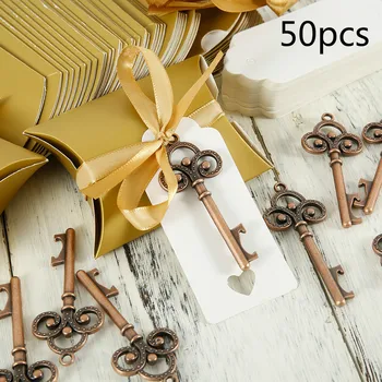 

50pcs Wedding Souvenirs Skeleton Bottle Opener Greeting Card Candy Box Ribbon Wedding Gift for Guest Party Decoration Favors Box
