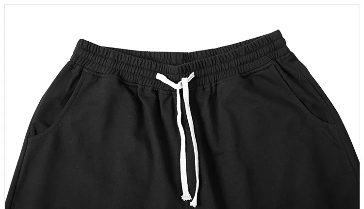 Men Drawstring Casual Joggers Loose Summer Shorts High Quality Hip Hop Streetwear Solid Elastic Waist Cotton Mens Beach Shorts