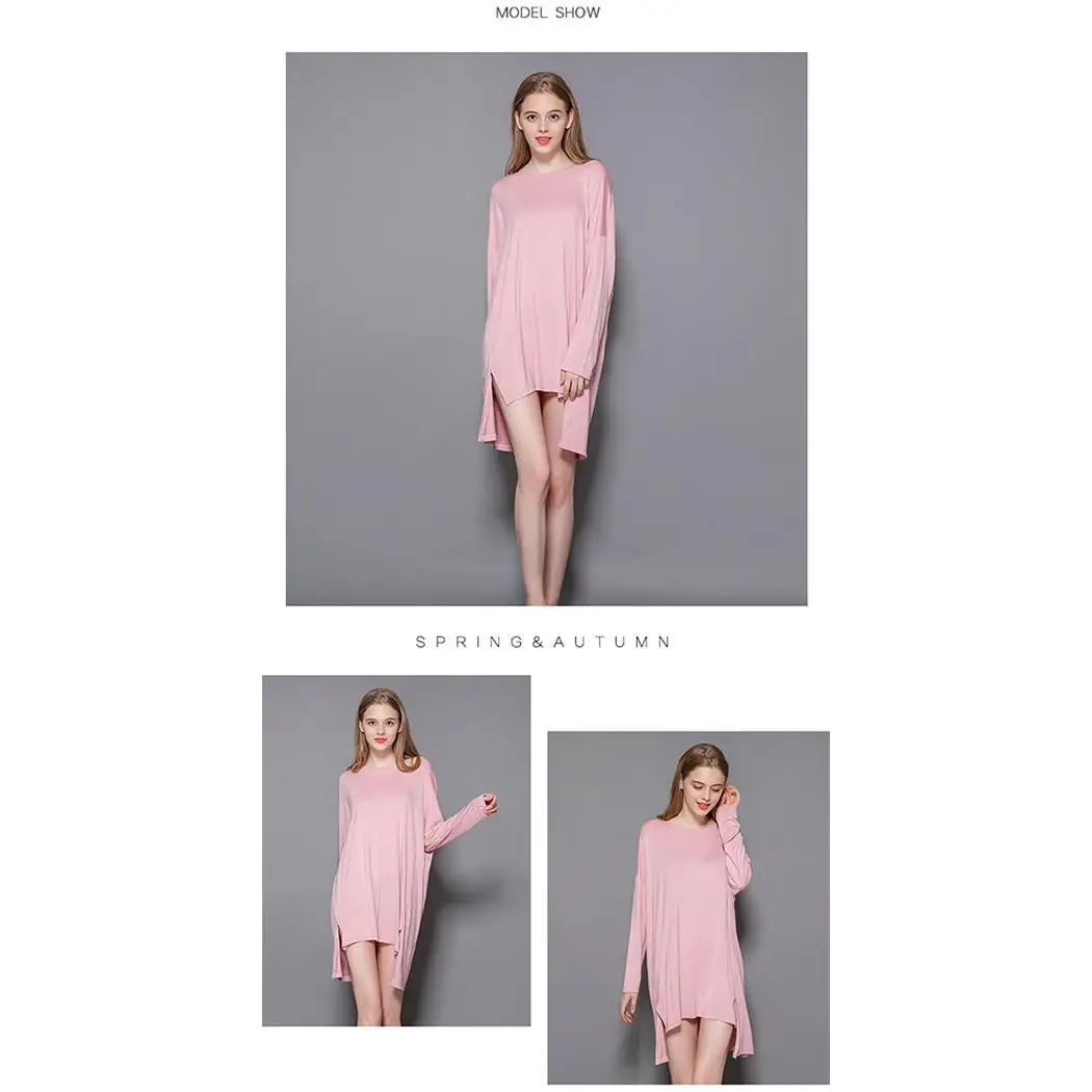 Women Soft Long Sleeve Loose Nightdress Solid Sleepwear Autumn/Winter Sleepwear, Home Nightgowns Above Knee