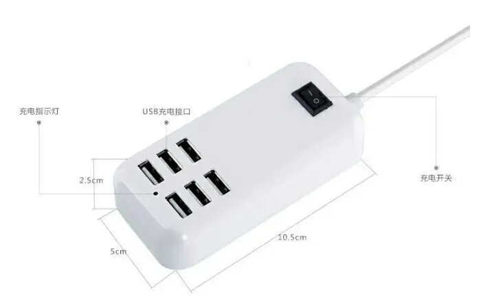 6-Порты и разъёмы USB с подзарядкой от USB Зарядное устройство мобильного телефона Зарядное устройство мульти Порты и разъёмы интеллигентая(ый) usb-кабель для быстрой зарядки USB мульти-функциональное гнездо KY94