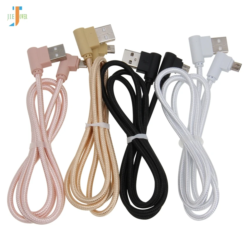 

100pcs/lot Micro USB Cable Fast Charger USB Cord 90 degree elbow Nylon Braided Data Cable for iphone XR XS 8 Samsung S6 Sony C3