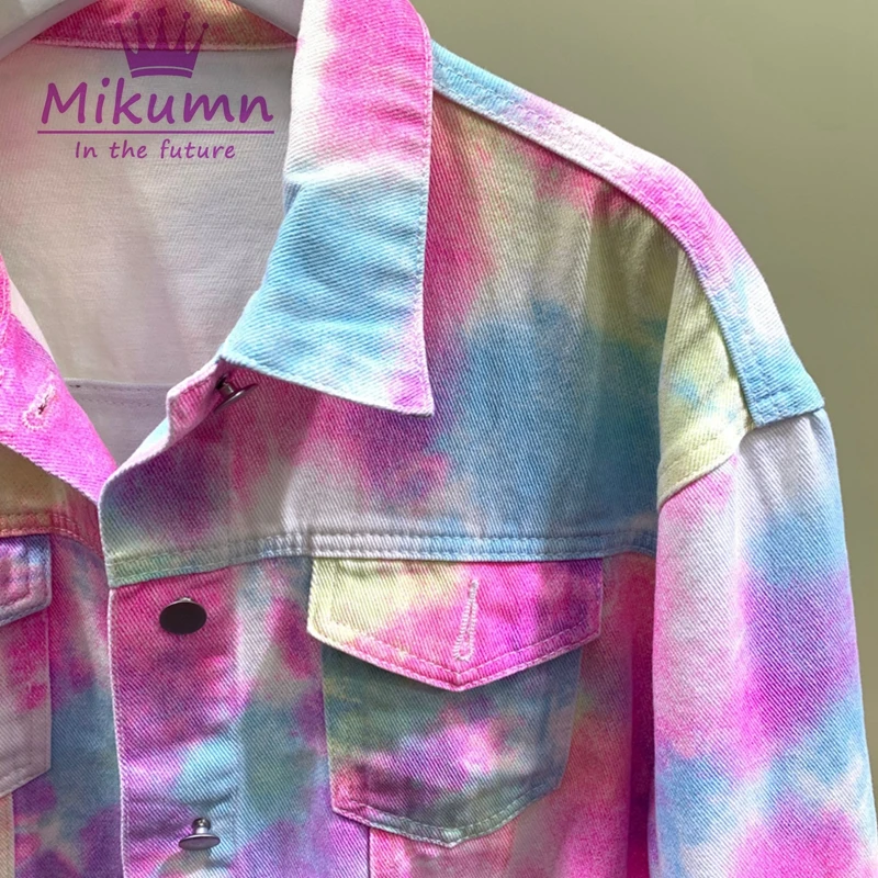 Красочные граффити короткие джинсовые куртки Панк Harajuku уличная Chaqueta Mujer Casaco feminino
